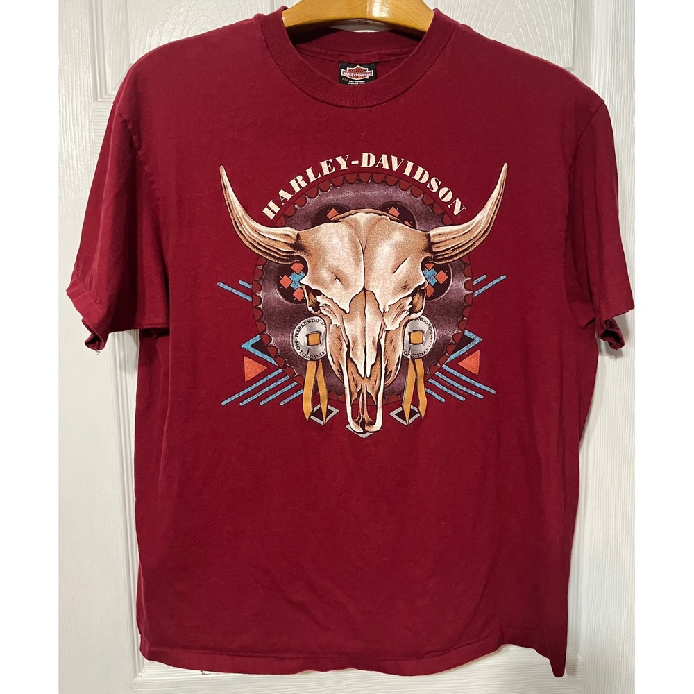 Harley Davidson Vintage Skull Graphic T Shirt XL Red Motor Cycles Music City USA